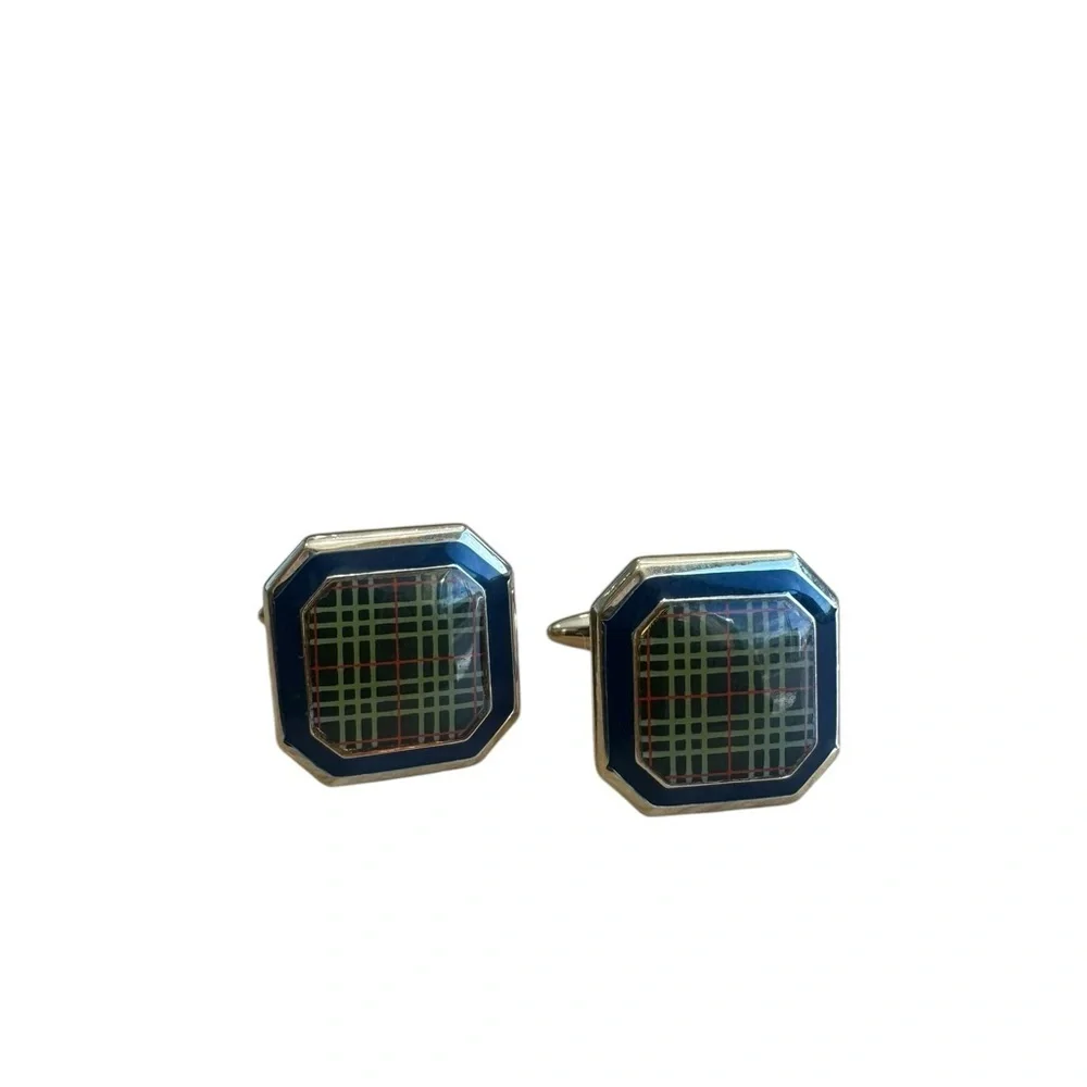 Burberry Green and Blue Tartan Square Cuff Links